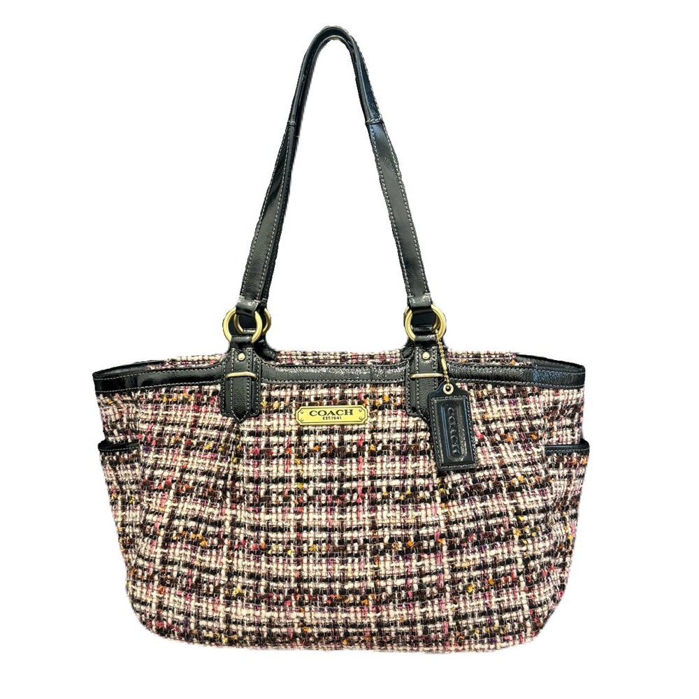 ✨🛍️ Coach Multicolor Tweed and Leather Tote with Dustbag